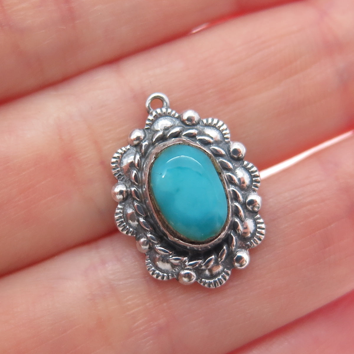 Old Pawn 925 Sterling Silver Vintage Southwestern Bisbee Turquoise Mini Pendant
