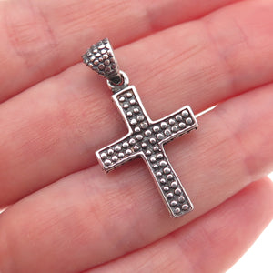 925 Sterling Silver Vintage Dotted Cross Oxidized Charm Pendant