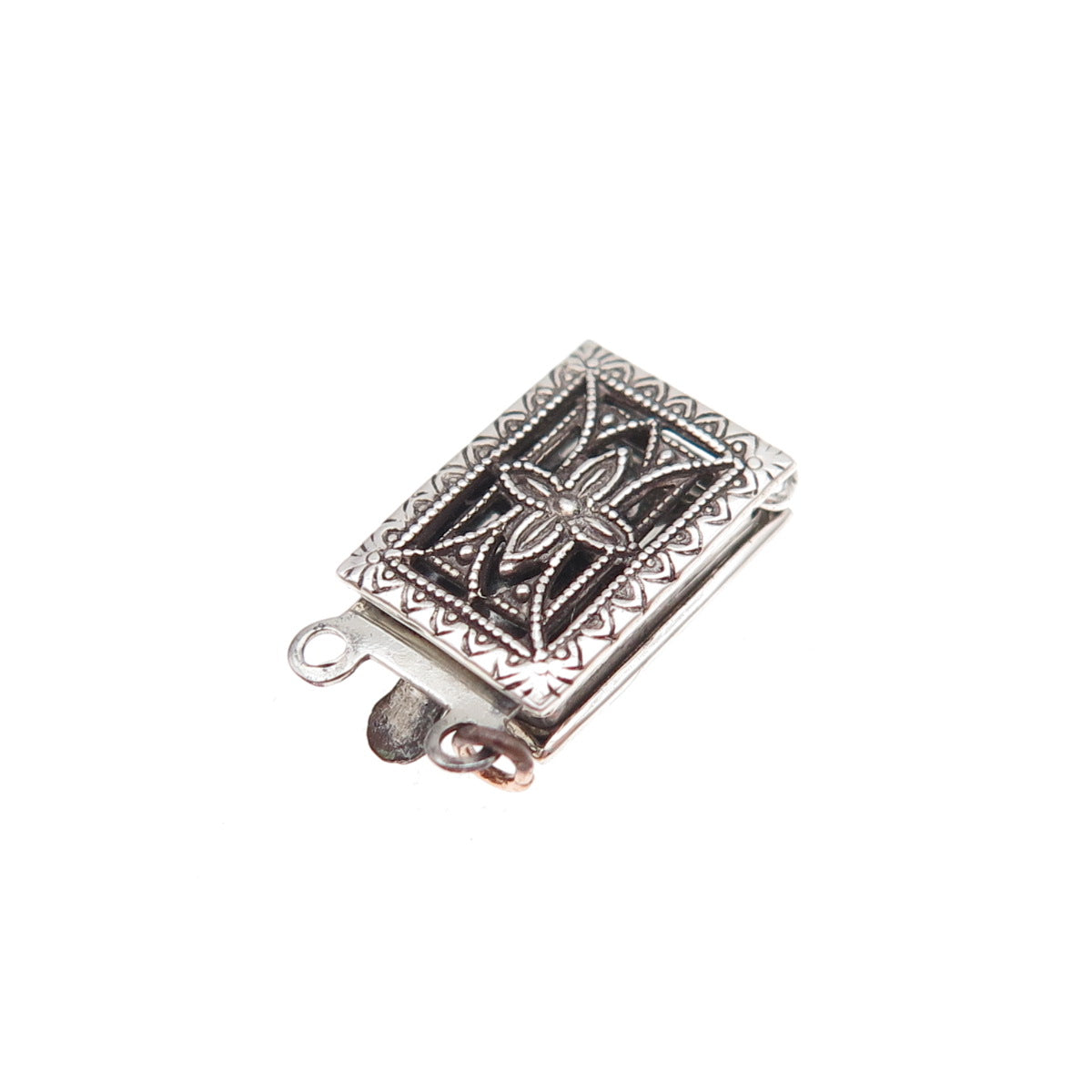 925 Sterling Silver Antique Art Deco Bracelet / Necklace Floral Box Lock Clasp