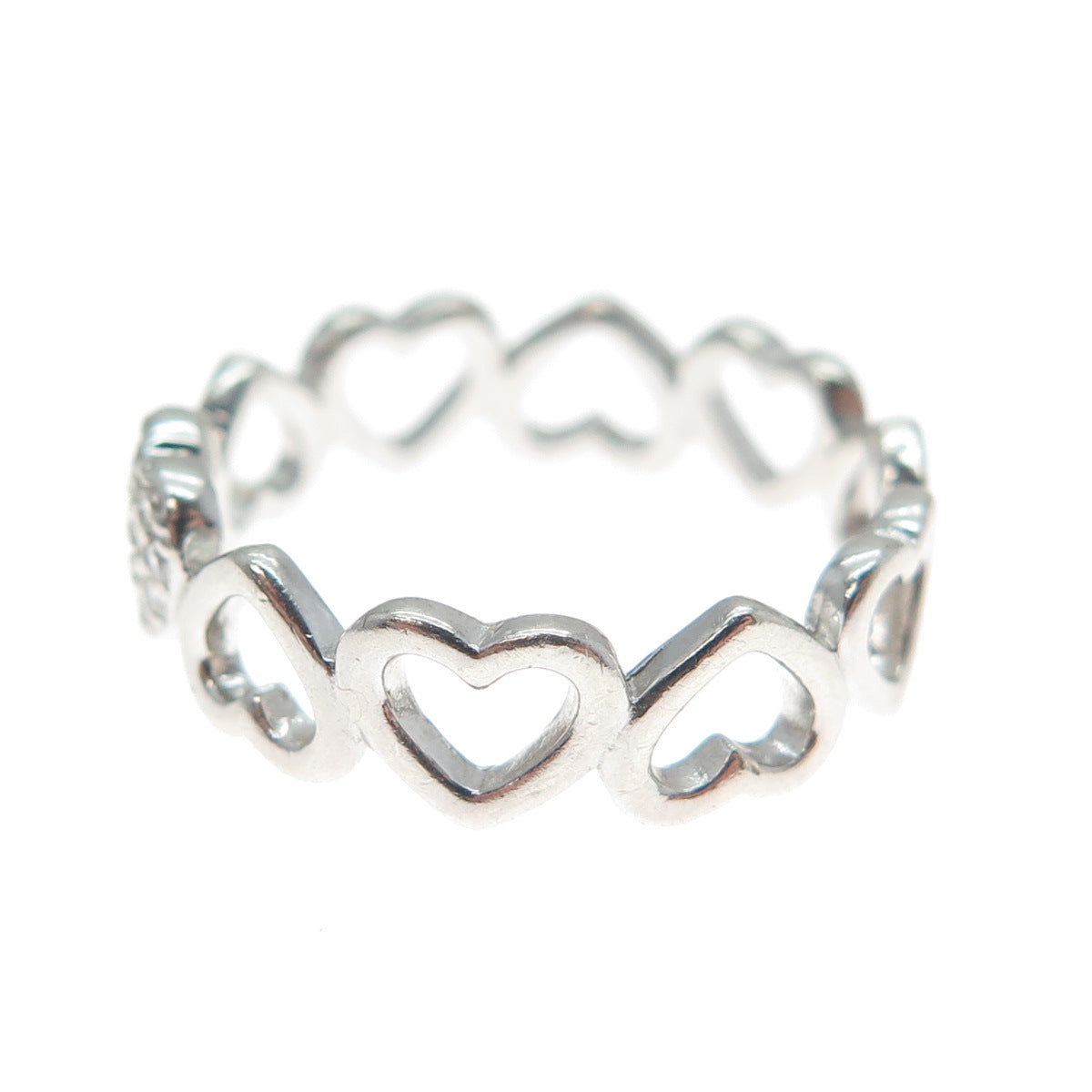 925 Sterling Silver Round-Cut C Z Heart All Around Ring Size 8