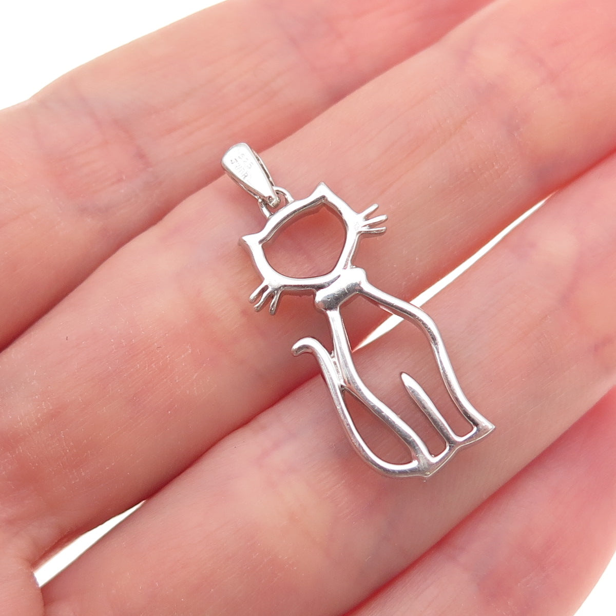 Jane Seymour 925 Sterling Silver Real Black & White Diamond Cat Charm Pendant