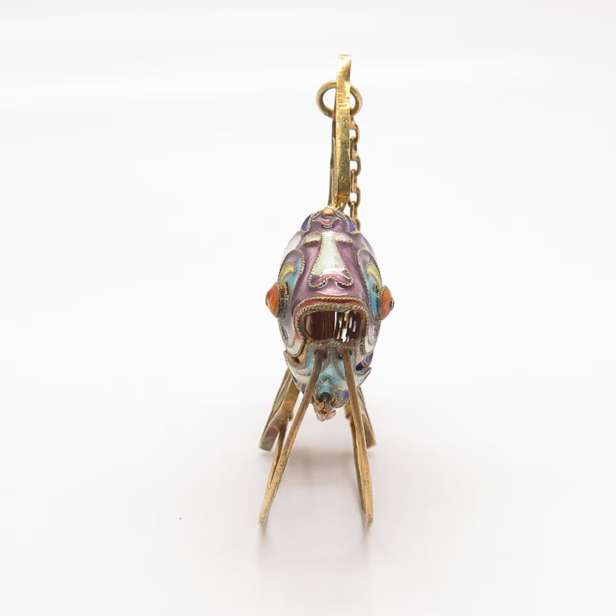 925 Sterling Silver Gold Plated Antique Enamel Chinese Koi Fish Articulated Fob