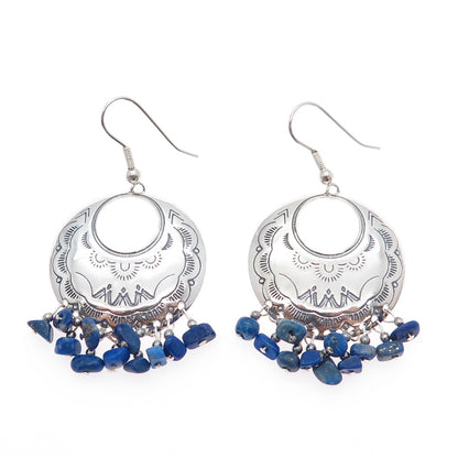 CAROLYN POLLACK 925 Sterling Silver Vintage Real Lapis Crescent Dangle Earrings