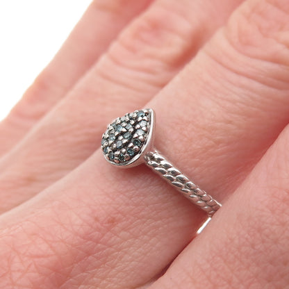 HN Heng Ngai 925 Sterling Silver Real Blue Diamond Teardrop Ring Size 6.25