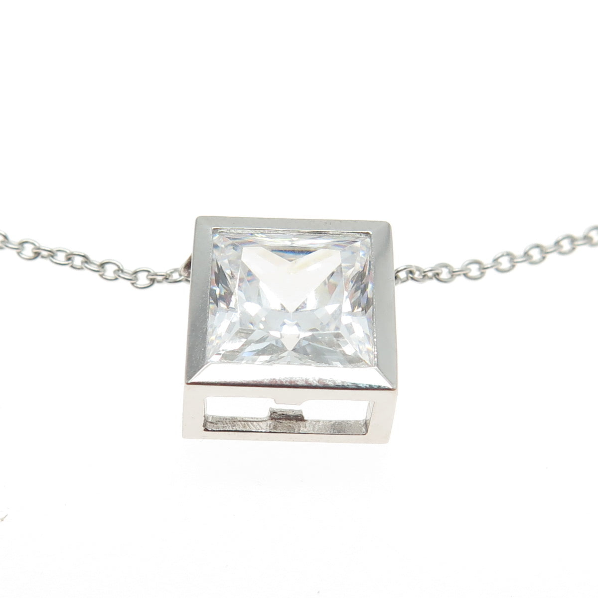 925 Sterling Silver Square-Cut Shaped C Z Rolo Chain Necklace 18"