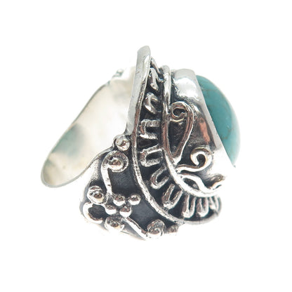 925 Sterling Silver Vintage Lone Mountain Turquoise Sun Oxidized Ring Size 10.5