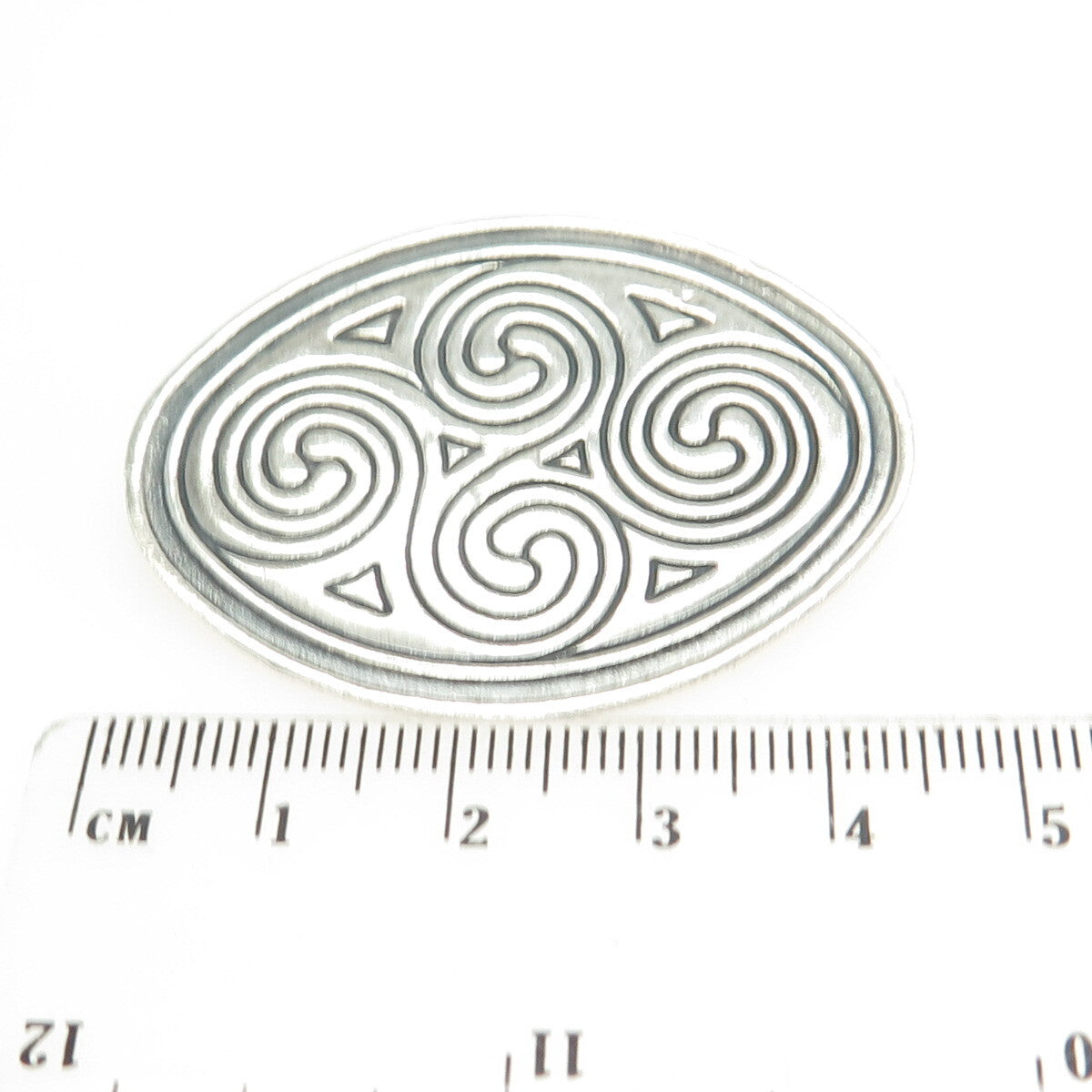 925 Sterling Silver Vintage Mexico Spiral Ethnic Oval Pin Brooch / Pendant