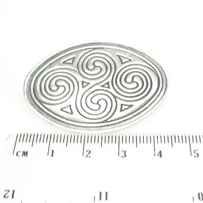 925 Sterling Silver Vintage Mexico Spiral Ethnic Oval Pin Brooch / Pendant