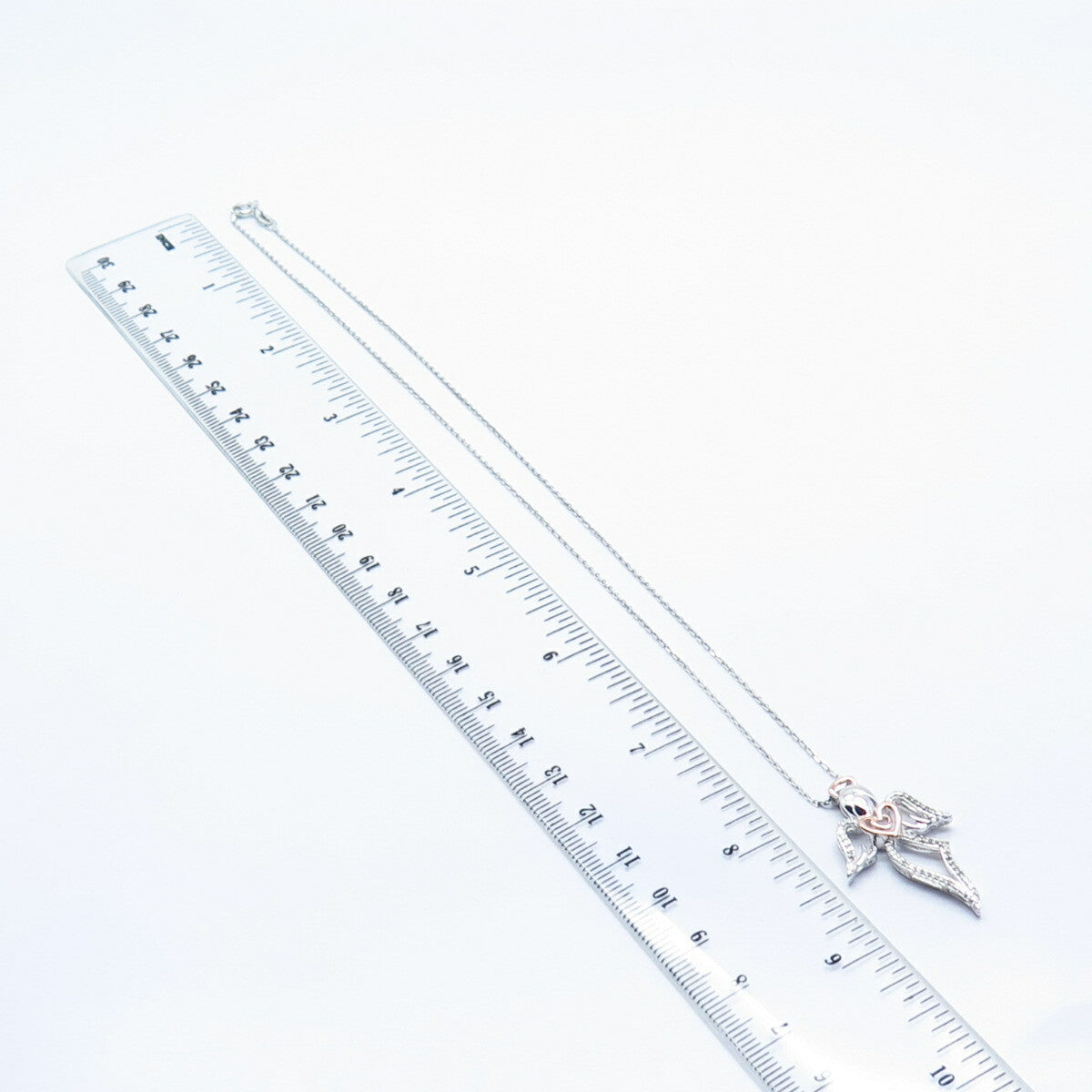 925 Sterling Silver 2-Tone Italy Sun Real Diamond Angel Rolo Chain Necklace 17"