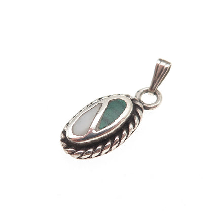 Old Pawn 925 Sterling Silver Vintage Southwestern Turquoise & MOP Charm Pendant