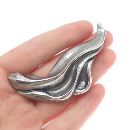 BERKELEY 925 Sterling Silver Vintage Modernist Wavy Oxidized Pin Brooch