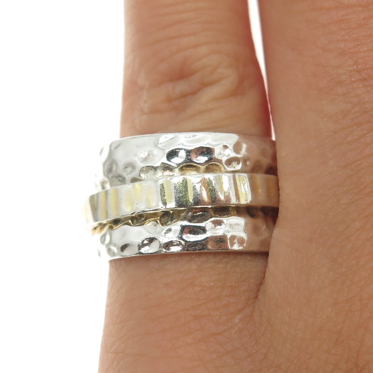 SILPADA 925 Sterling Silver 2-Tone Vintage Hammered Rotating Band Ring Size 6.5