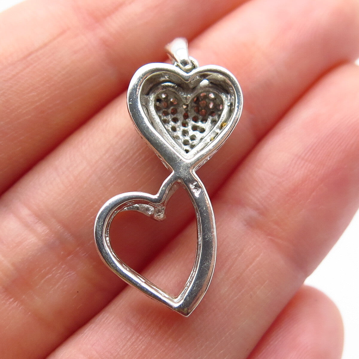 925 Sterling Silver Real Smoky Diamond Hearts Pendant