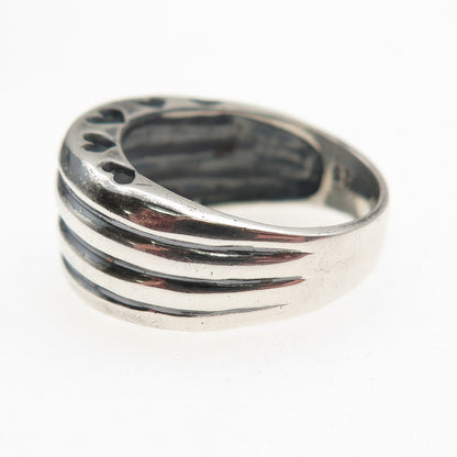 Chapal Zenray 925 Sterling Vintage Modernist Heart & Ribbed Oxidized Ring Size 8