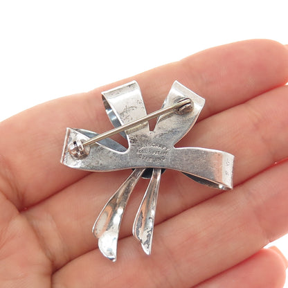 DANECRAFT 925 Sterling Silver Antique Art Deco Ribbon Bow Oxidized Pin Brooch