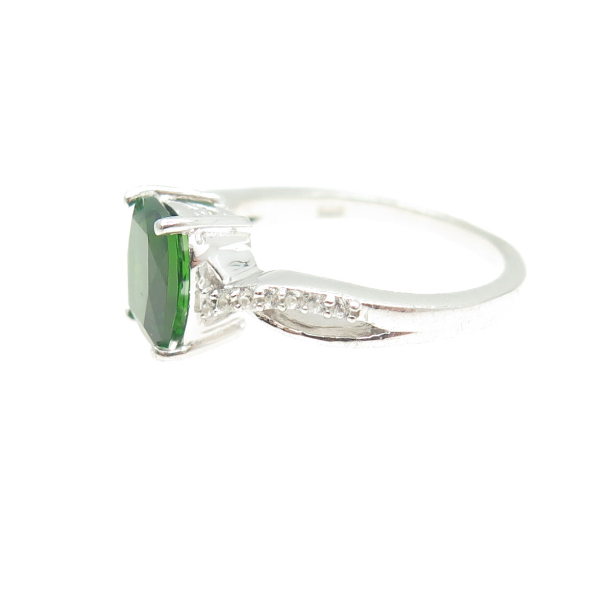 CHUCK CLEMENCY 925 Sterling Silver Real White Topaz & Peridot Gem Ring Size 5