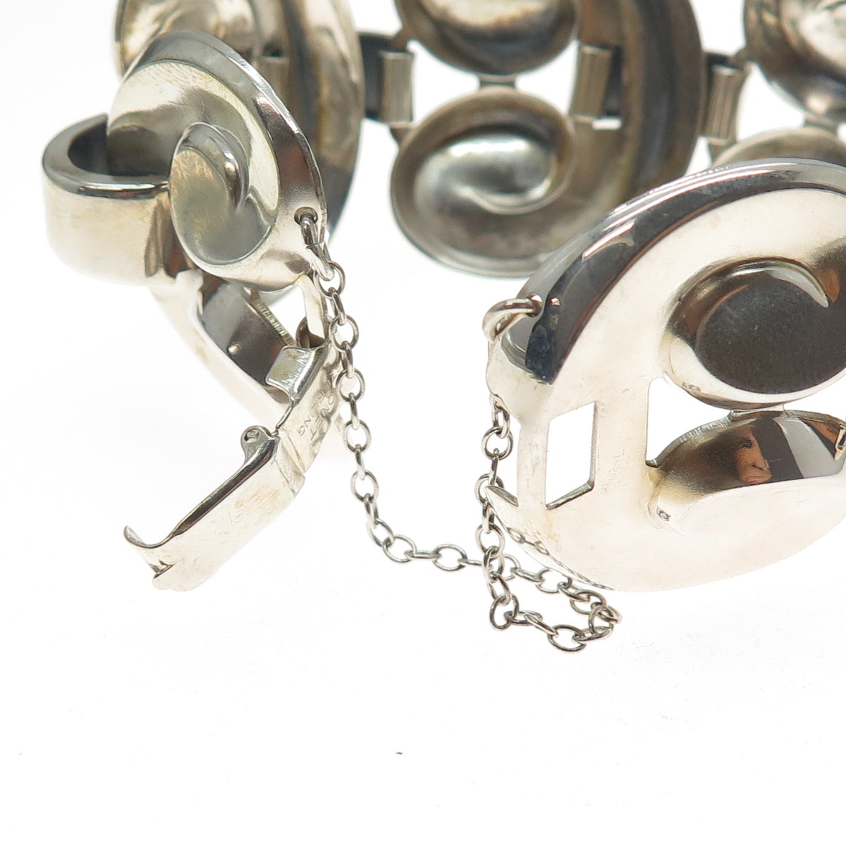 MONET 925 Sterling Silver Vintage Modernist Heart Link Bracelet 6.75"