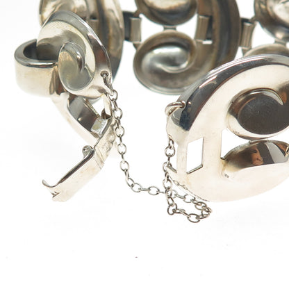 MONET 925 Sterling Silver Vintage Modernist Heart Link Bracelet 6.75"