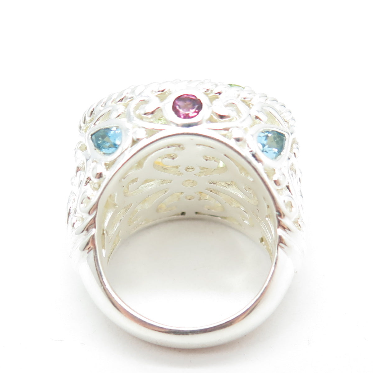925 Sterling Silver Amethyst Peridot Topaz Citrine Garnet Gem Ornate Ring Size 6