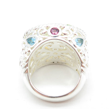 925 Sterling Silver Amethyst Peridot Topaz Citrine Garnet Gem Ornate Ring Size 6
