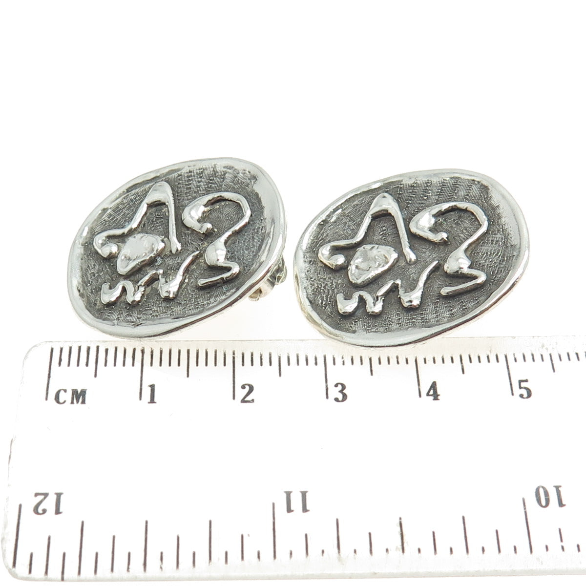 925 Sterling Silver Vintage Modernist Oxidized Clip On Earrings