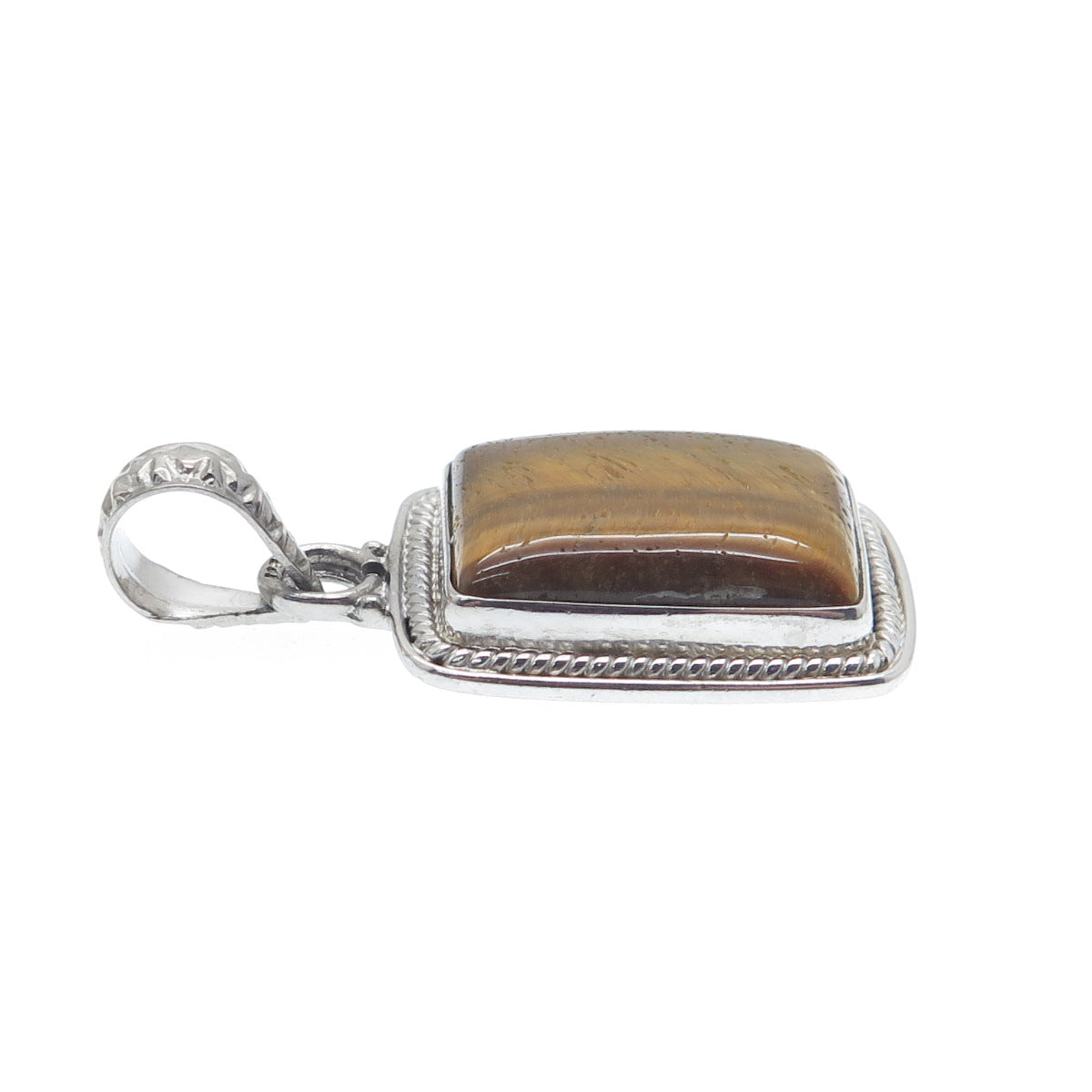 925 Sterling Silver Vintage Real Tiger Eye Charm Pendant