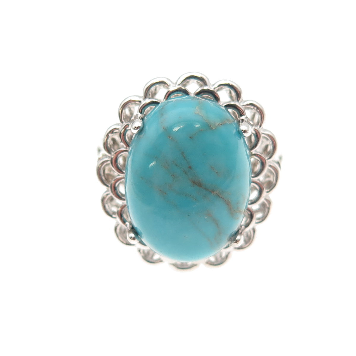 Lenox 925 Sterling Silver Real Bisbee Turquoise Floral Ring Size 7.25
