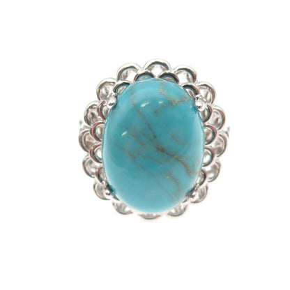 Lenox 925 Sterling Silver Real Bisbee Turquoise Floral Ring Size 7.25