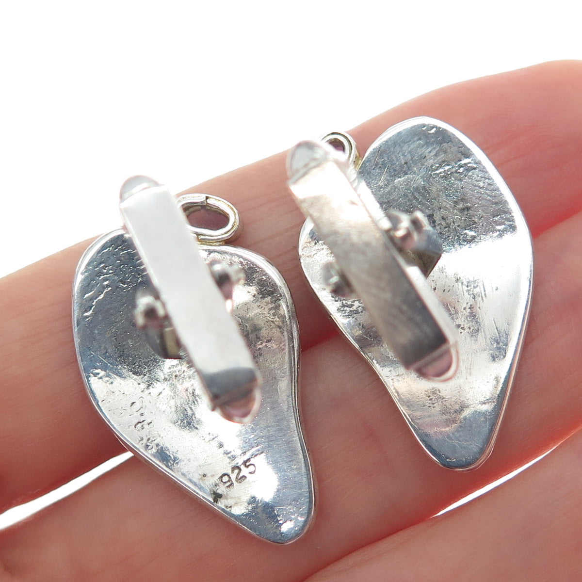 925 Sterling Silver 2-Tone Vintage Real Amethyst Gemstone Modernist Cufflinks