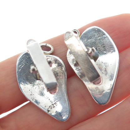 925 Sterling Silver 2-Tone Vintage Real Amethyst Gemstone Modernist Cufflinks