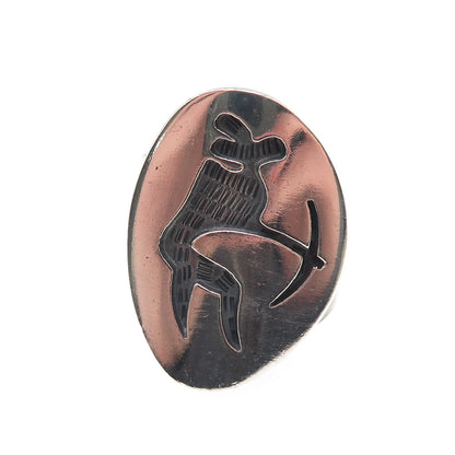 925 Sterling Silver Vintage Tribal Hunter Oxidized Ring Size 8.5