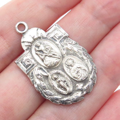 925 Sterling Silver Antique St. Mary St. Christopher & Jesus Medal Charm Pendant