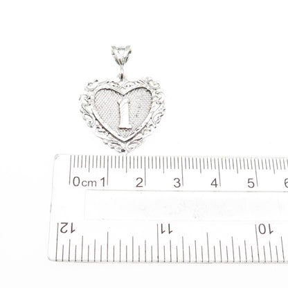 925 Sterling Silver Vintage Letter I Initial Ornate Heart Charm Pendant