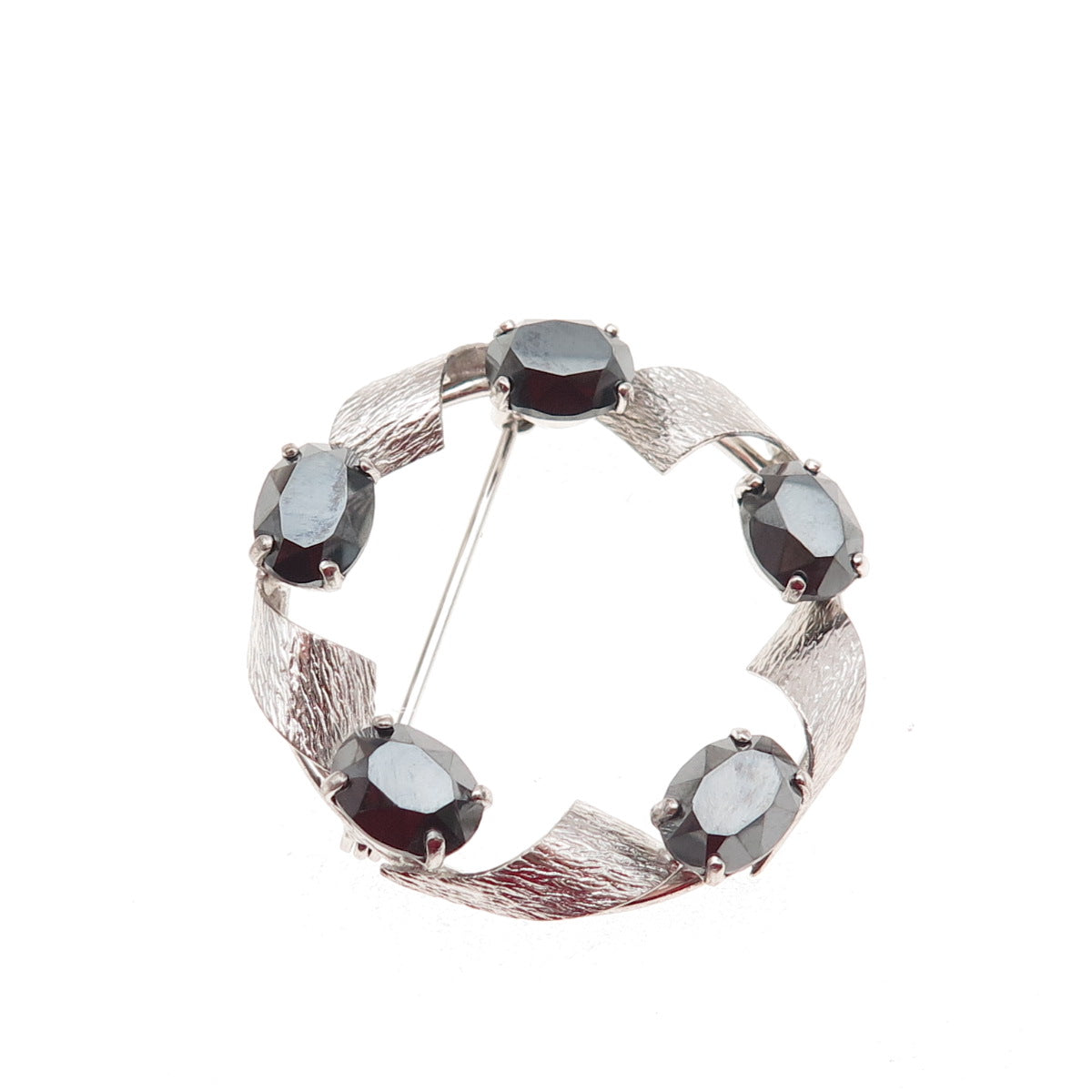 CURTIS CURTMAN Sterling Silver Vintage Real Hematite Twisted Circle Pin Brooch