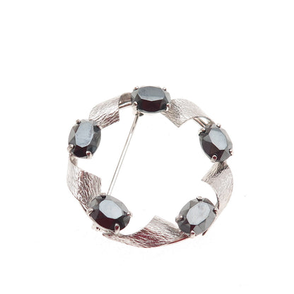CURTIS CURTMAN Sterling Silver Vintage Real Hematite Twisted Circle Pin Brooch