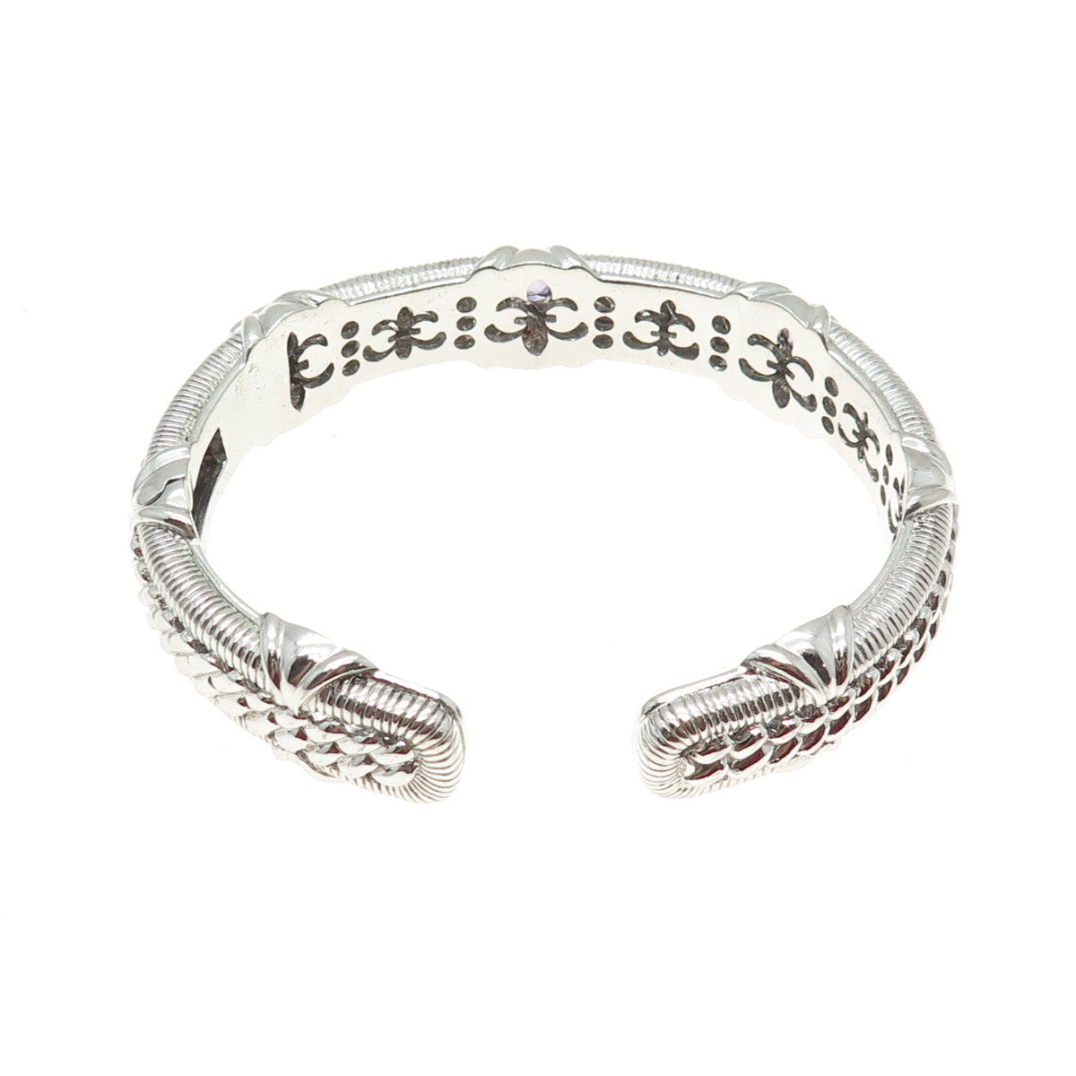 JUDITH RIPKA 925 Sterling Silver Amethyst Gem Boho Heavy Cuff Bracelet 7.5"
