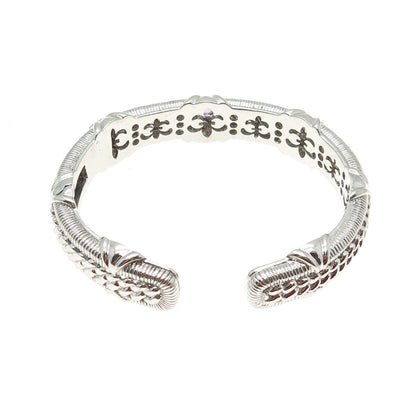 JUDITH RIPKA 925 Sterling Silver Amethyst Gem Boho Heavy Cuff Bracelet 7.5"