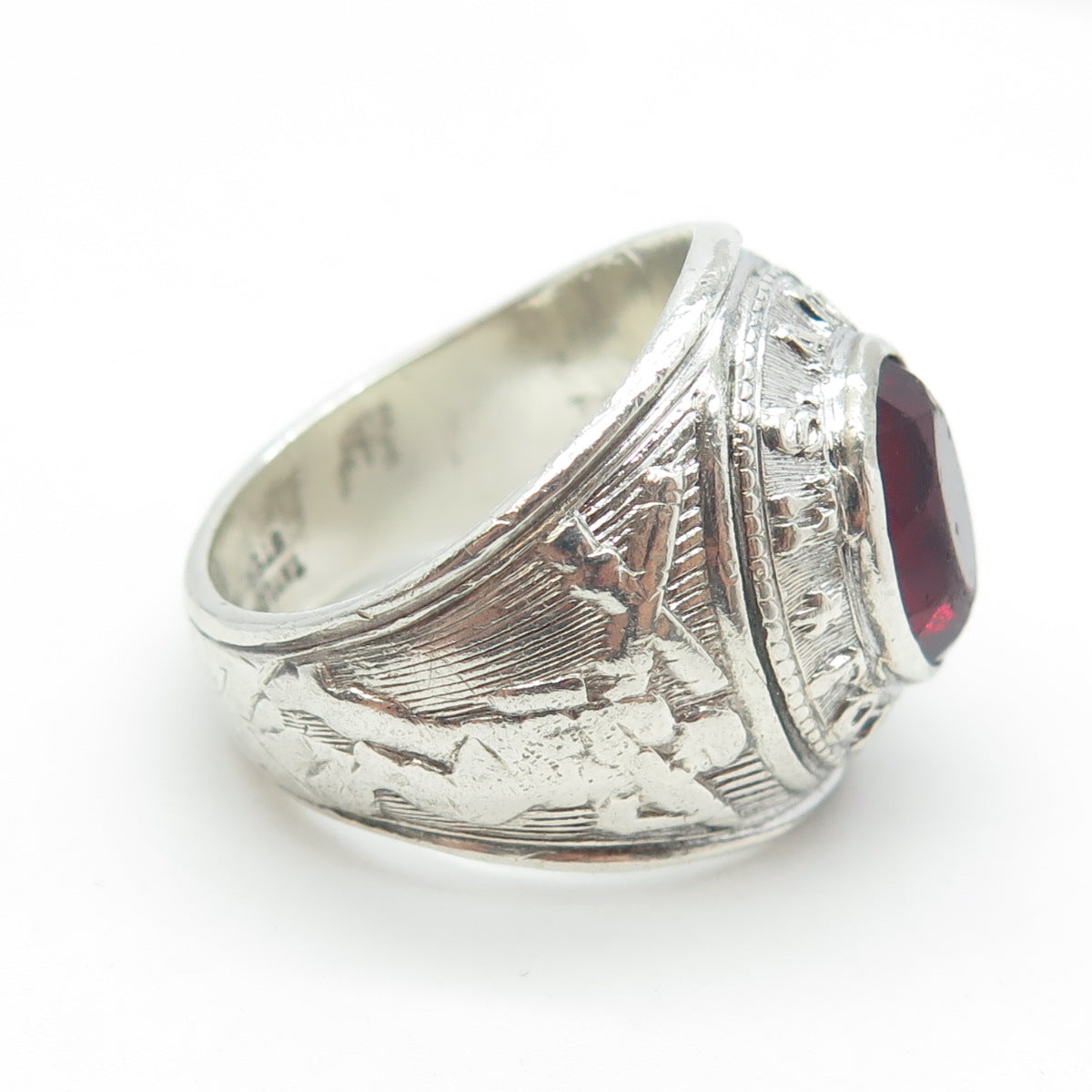 TAYLOR MAID 925 Sterling Silver Antique Art Deco Red Glass US Army Ring Size 10