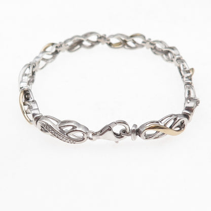 925 Sterling Silver 2-Tone Real Diamond Infinity Link Bracelet 7.5"