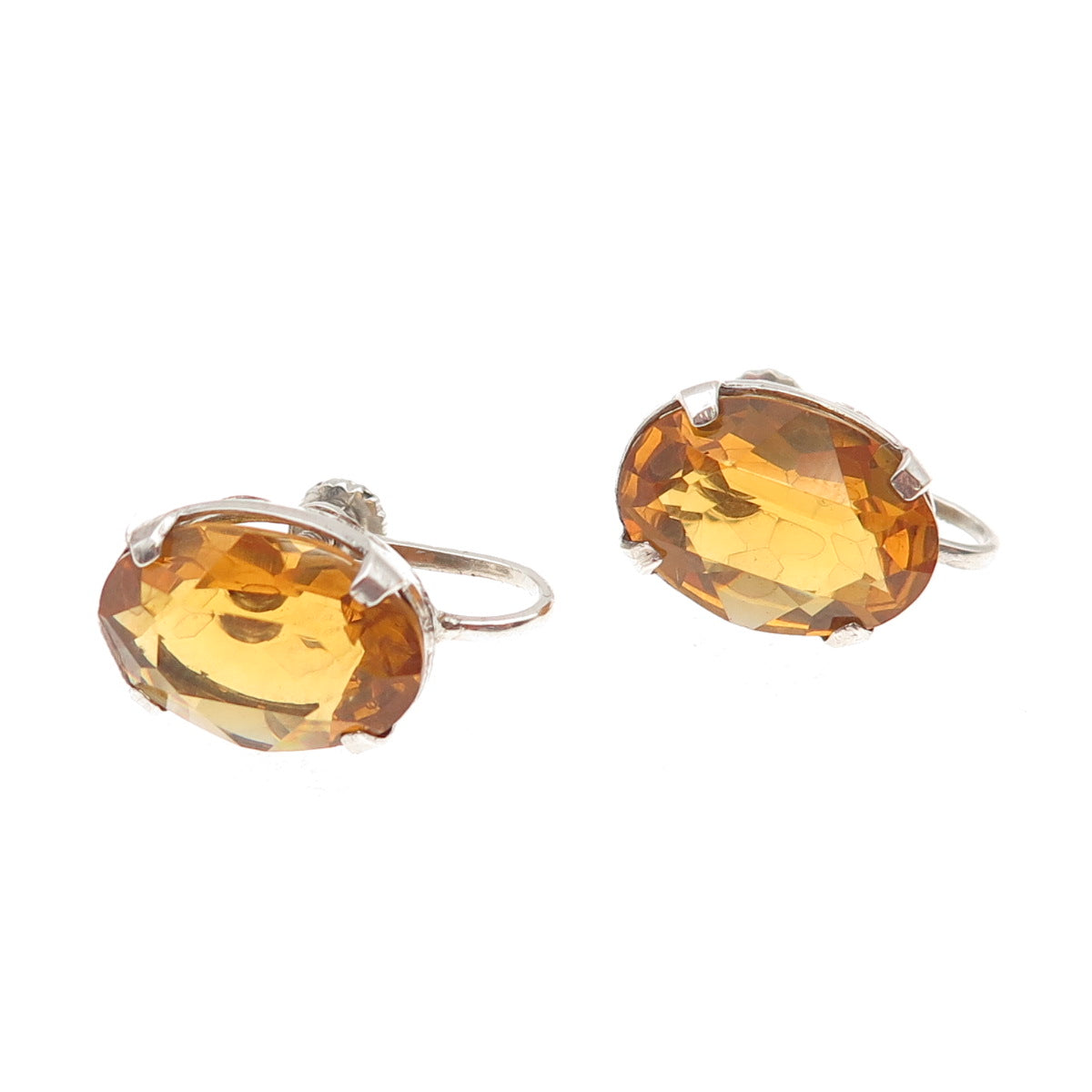 925 Sterling Silver Vintage Real Oval-Cut Citrine Screw Back Earrings