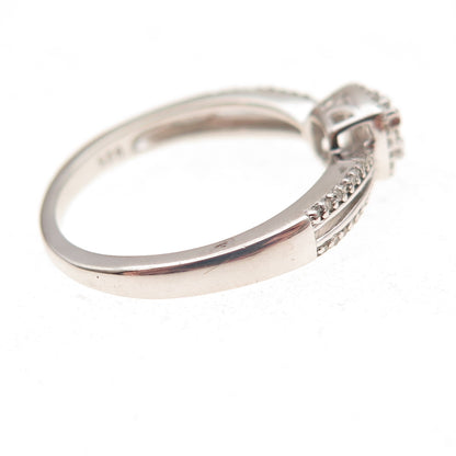 Sun 925 Sterling Silver Real Round-Cut Diamond Engagement Ring Size 7