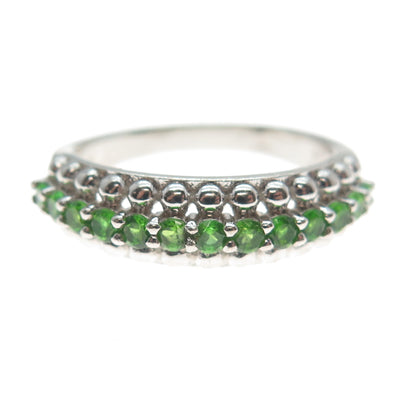 925 Sterling Silver Real Round-Cut Peridot Beaded Ring Size 7.5