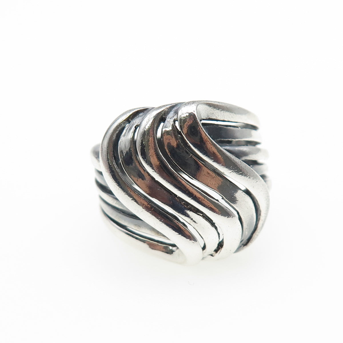 925 Sterling Silver Vintage Modernist Wavy Oxidized Ring Size 8.75