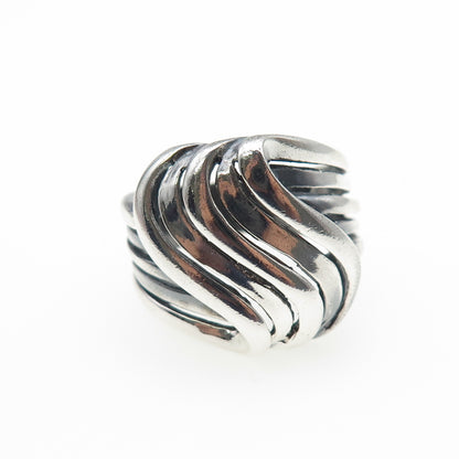 925 Sterling Silver Vintage Modernist Wavy Oxidized Ring Size 8.75