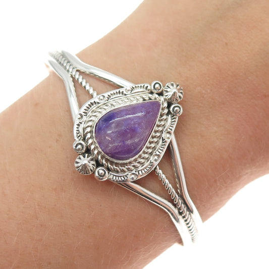 L. HILDRETH Old Pawn 925 Sterling Silver Vintage Amethyst Adjustable Bracelet 6"