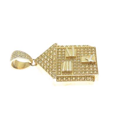 925 Sterling Silver Gold Plated Round-Cut C Z House Charm Pendant