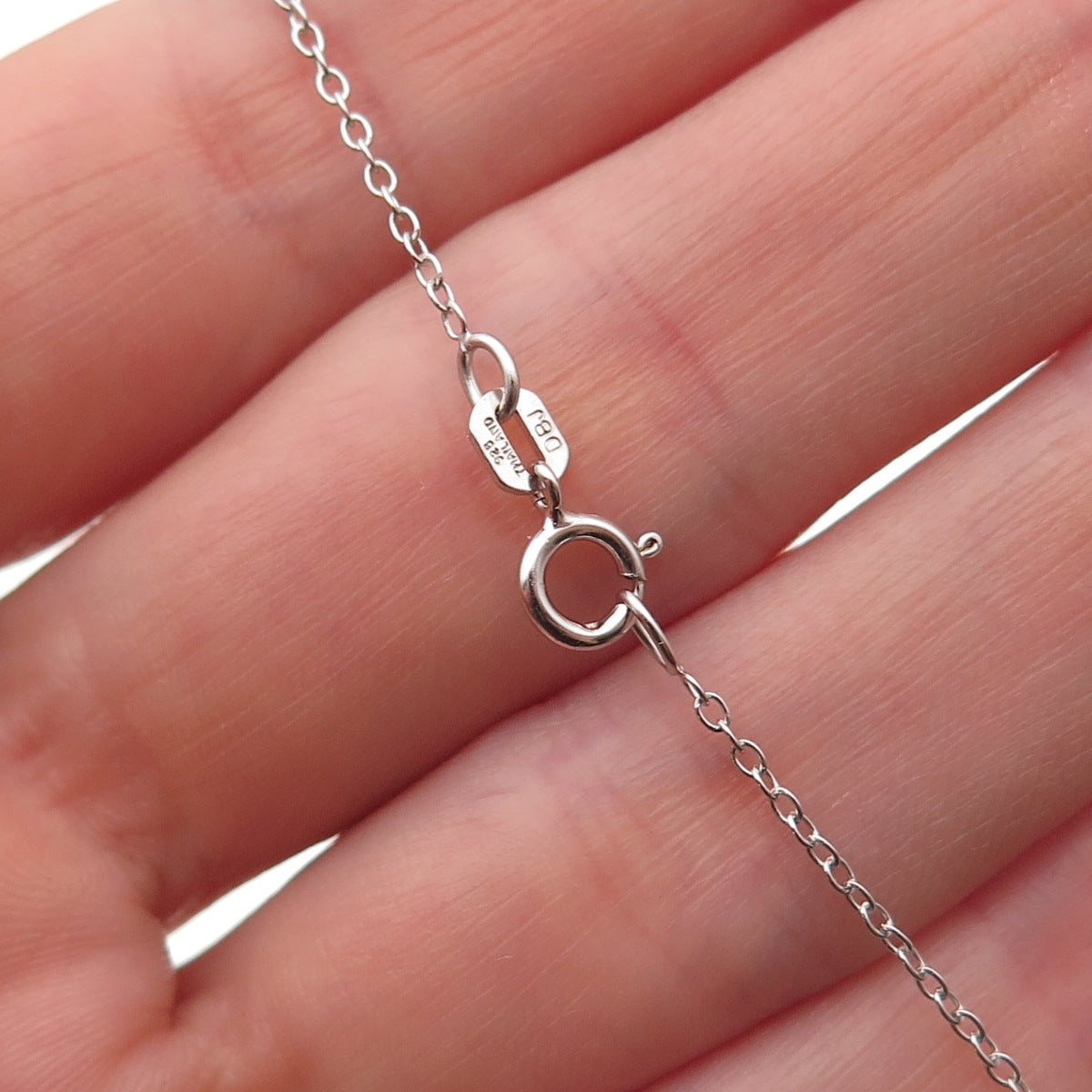 925 Sterling Silver Real Round-Cut Diamond Heart Cable Chain Necklace 18"