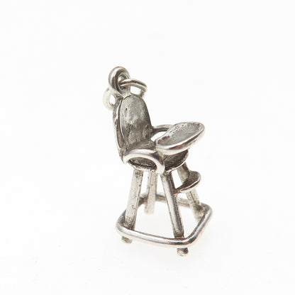 SUNWEST 925 Sterling Silver Vintage Babies High Chair Mini 3D Charm Pendant