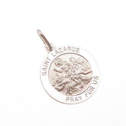 925 Sterling Silver Vintage Italy St. Lazarus Religious Medal Charm Pendant