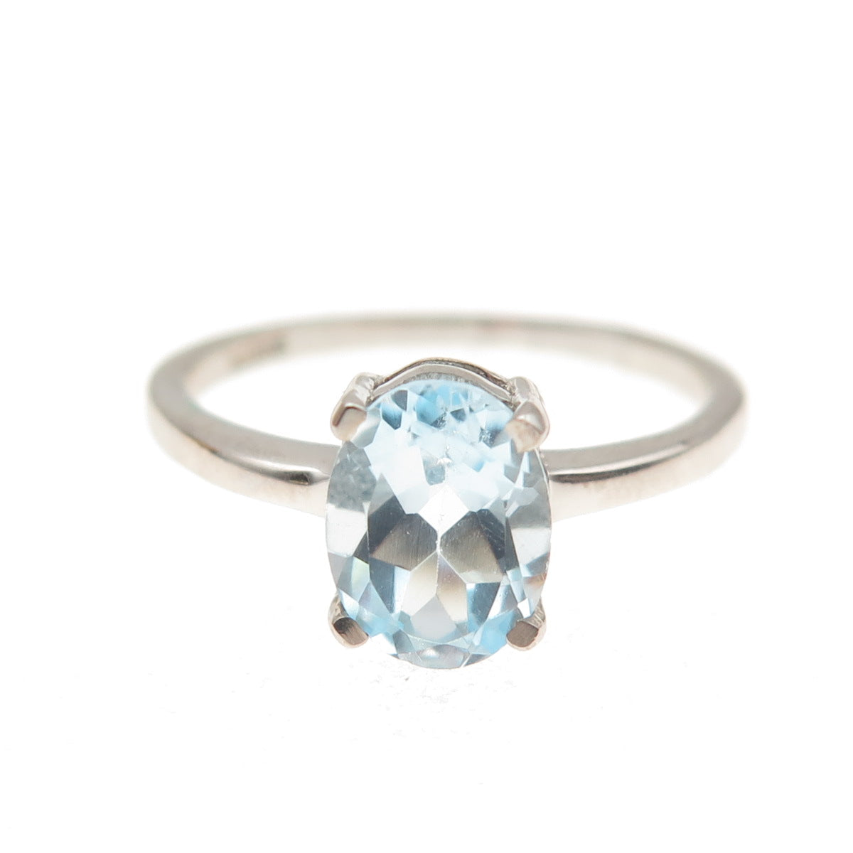 DAZZLERS 925 Sterling Silver Real Oval-Cut Blue Topaz Ring Size 6